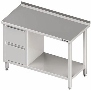 Stół przyścienny z półką oraz blokiem dwóch szuflad po lewej stronie 1700x600x850 mm | STALGAST, 980266170