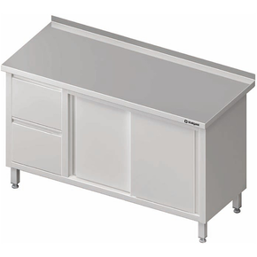 Stół przyścienny z blokiem dwóch szuflad po lewej stronie i szafką z drzwiami suwanymi 1800x600x850 mm | STALGAST, 980346180