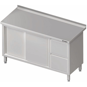 Stół przyścienny z blokiem dwóch szuflad po prawej stronie i szafką z drzwiami suwanymi 1200x600x850 mm | STALGAST, 980356120