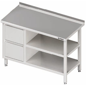 Stół przyścienny z dwiema półkami i blokiem dwóch szuflad po lewej stronie 800x600x850 mm | STALGAST, 980286080