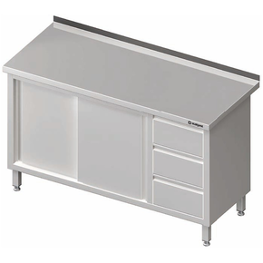 Stół przyścienny z blokiem trzech szuflad po prawej stronie i szafką z drzwiami suwanymi 1200x700x850 mm | STALGAST, 980477120