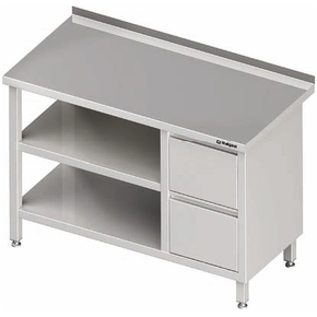 Stół przyścienny z dwiema półkami i blokiem dwóch szuflad po prawej stronie 1000x700x850 mm | STALGAST, 980297100