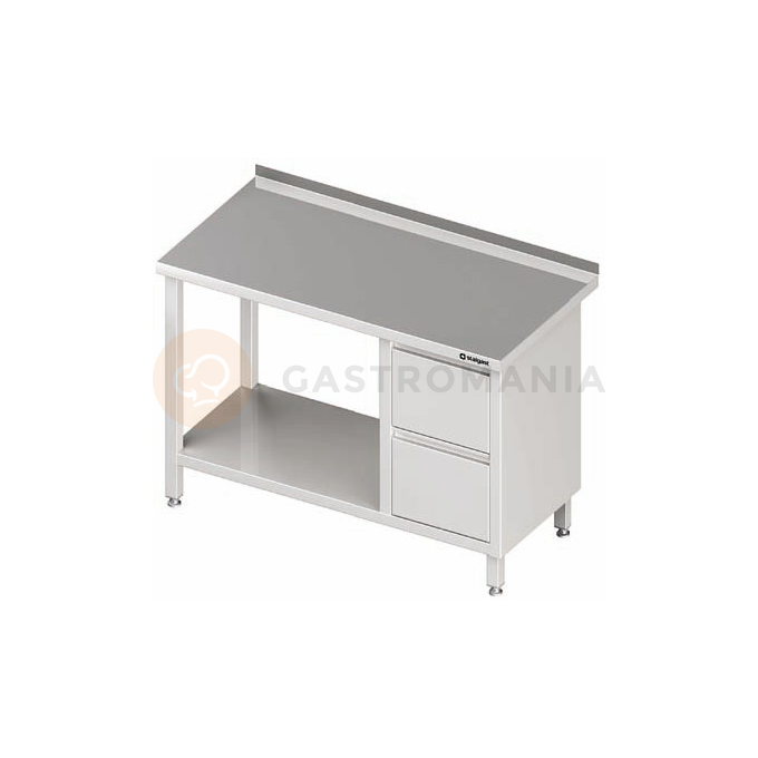 Stół przyścienny z półką oraz blokiem dwóch szuflad po prawej stronie 1700x600x850 mm | STALGAST, 980276170