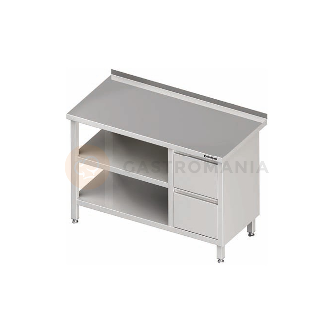 Stół przyścienny z dwiema półkami i blokiem dwóch szuflad po prawej stronie 1600x600x850 mm | STALGAST, 980296160