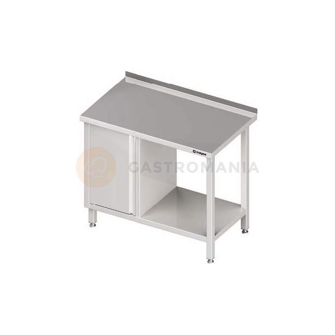 Stół przyścienny z szafką z drzwiami skrzydłowymi po lewej stronie i półką 1000x600x850 mm | STALGAST, 980506100