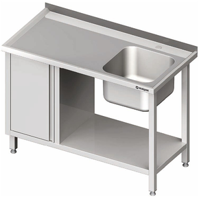Stół ze zlewozmywakiem z prawej strony oraz szafką podblatową i półką 1400x700x850 mm | STALGAST, 980977140
