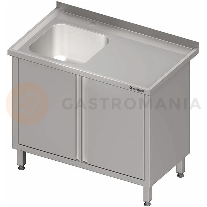 Stół ze zlewem jednokomorowym z lewej strony oraz szafką z drzwiami skrzydłowymi 1500x600x850 mm | STALGAST, 980736150