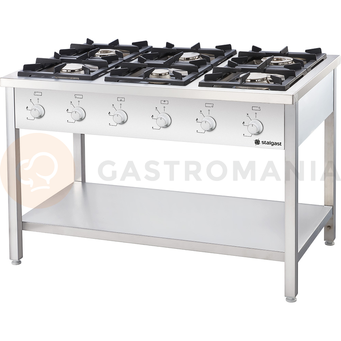Kuchnia gazowa 6 palnikowa z półką 32,5 kW - propan-butan | STALGAST, 979613