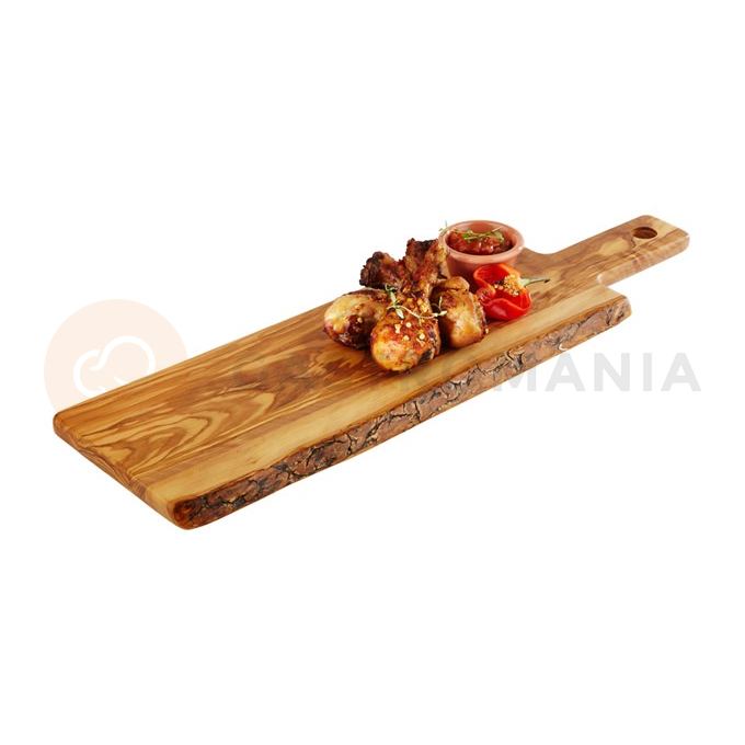 Deska do serwowania z drewna oliwnego, 40 x 15 x 1,5 z uchwytem 11 cm | APS, Olive