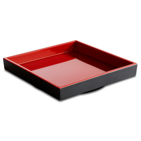 Czerwono-czarny, niski pojemnik do bento wysokości 3 i wymiarach 15,5 x 15,5 cm | APS, Asia Plus