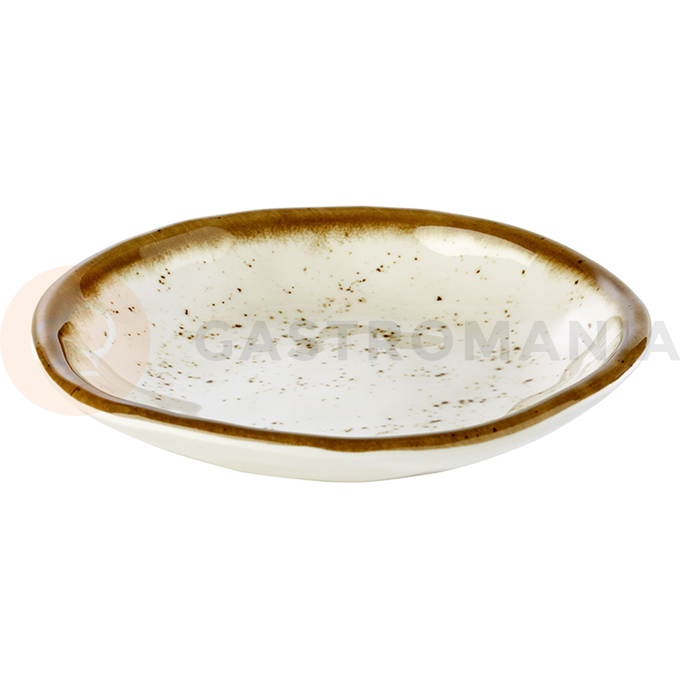 Kremowy, nakrapiany talerz z brązowym rantem 15,5 cm | APS, Stone Art
