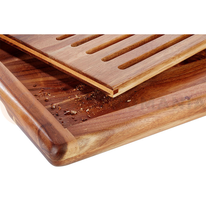 Deska do krojenia pieczywa z wyjmowaną tacą GN 1/1, 53 x 32,5 x 2 cm, drewno akacjowe | APS, Akazia