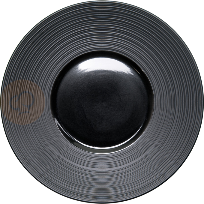 Talerz płytki z czarnej porcelany, dekorowany, średnica: 31 cm | STALGAST, 396112