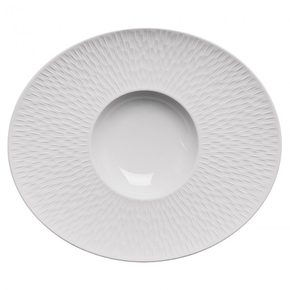 Talerz owalny z białej porcelany z szerokim rantem 30 x 26 cm | DEGRENNE, Boreal Satin