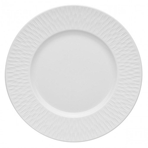 Talerz płaski z białej porcelany, rant zdobiony 22,5 cm | DEGRENNE, Boreal Satin