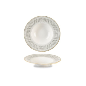 Biało-szary porcelanowy talerz głęboki z szerokim rantem 24 cm | CHURCHILL, Homespun Style Stone Gray