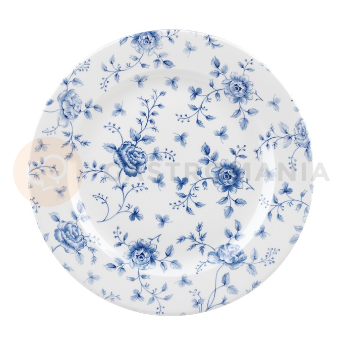 Zdobiony niebieskimi kwiatami talerz płaski 210 cm, biały | CHURCHILL, Vintage Prints