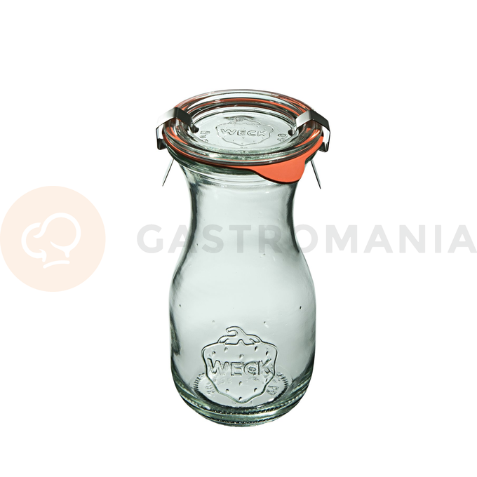 Butelka szklana z pokrywką, uszczelką i spinkami o pojemności 290 ml - komplet 6 sztuk | WECK, Saftflashe