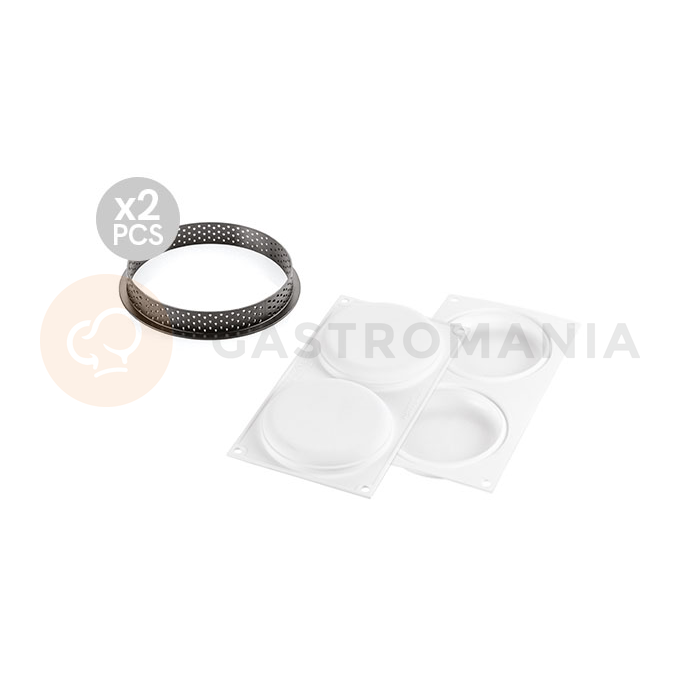 Zestaw form do tart - 2 ranty okrągłe 120x20 mm + forma silikonowa 4x 105x17 mm, 140 ml | SILIKOMART, Kit Tarte Ring Round