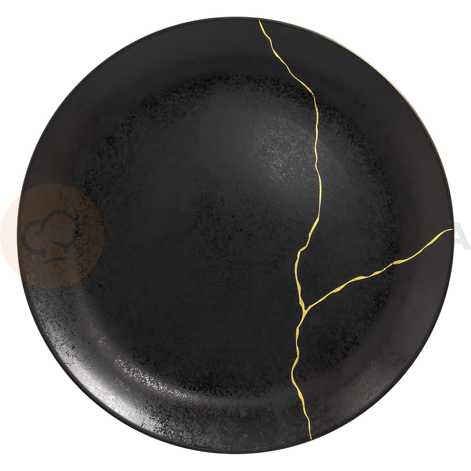 Talerz płaski, czarny ze złotym zdobieniem o średnicy 31 cm | RAK, Metalfusion