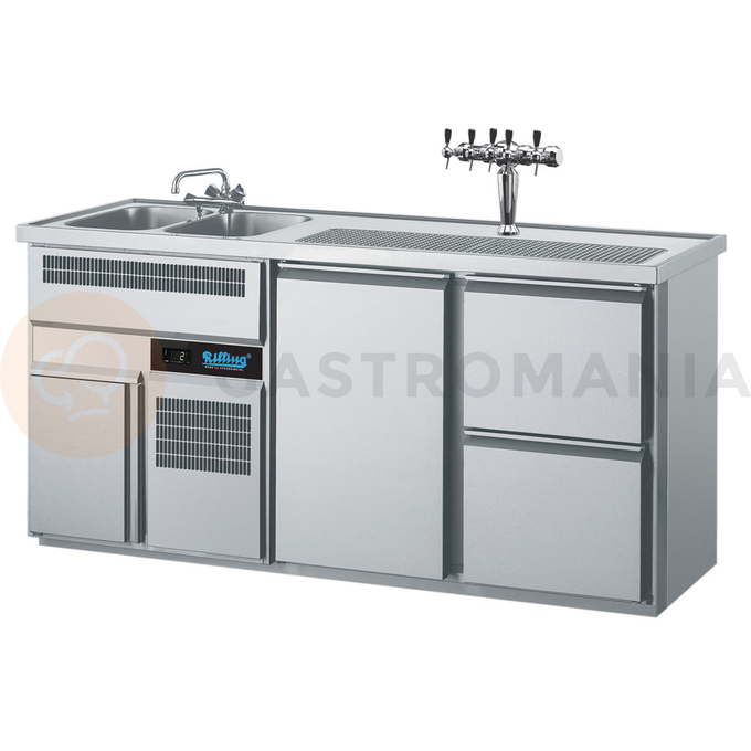 Barowy stół chłodniczy 1950x700x980 mm z 2 szufladami, drzwiami i zlewem po lewej stronie | RILLING, AGT M722L 81-1/2