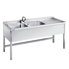 Stół ze zlewem dwukomorowym z prawej strony 1500x600x900 mm i drzwiami | RILLING, AST 0615C 2RSF