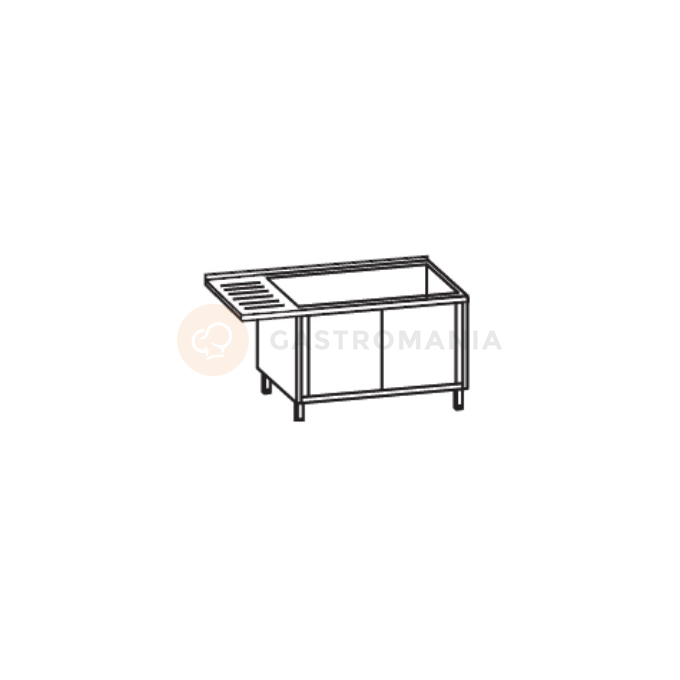 Stół ze zlewem dwukomorowym z prawej strony 1800x600x900 mm, przedłużonym ociekaczem i półką z drzwiami | RILLING, AST C618C 2RSF