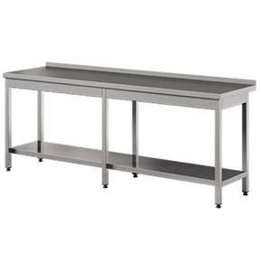 Stół przyścienny ze stali nierdzewnej z półką 2800x700x850 mm | ASBER, WT-287-PL-S