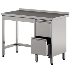 Stół przyścienny ze stali nierdzewnej z 2 szufladami 1800x600x850 mm | ASBER, WT-186-PL-2DR