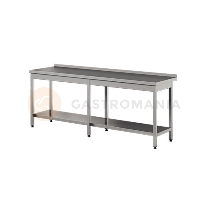 Stół przyścienny ze stali nierdzewnej z półką 2100x700x850 mm | ASBER, WT-217-PL-S