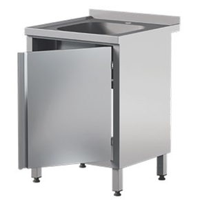 Stół przyścienny ze stali nierdzewnej ze zlewem i szafką 600x600x850 mm | ASBER, STW-66/1-PL-HD