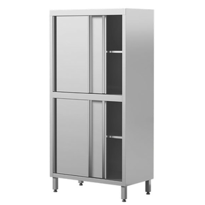 Szafa magazynowa ze stali nierdzewnej z drzwiami suwanymi, dzielona, dwukomorowa, 2 półki, 1400x500x2000 mm | ASBER, SC4-145/20-2S-SD