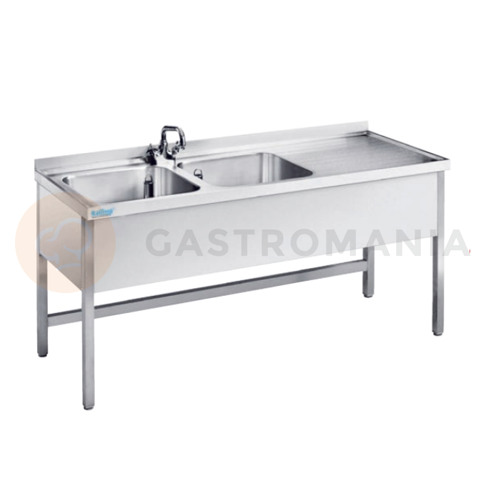 Stół ze zlewem dwukomorowym z prawej strony 1600x700x900 mm i drzwiami | RILLING, AST 0716C 2RSF