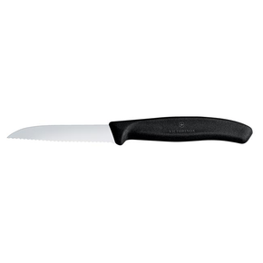 Nóż do obierania 8 cm, ząbkowane ostrze, czarny | VICTORINOX, Swiss Classic, 6.7433