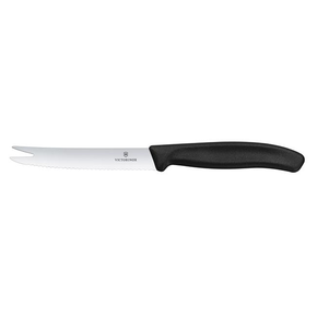Nóż do sera i kiełbasy, ostrze ząbkowane, 110 mm, czarny | VICTORINOX, Swiss Classic, 6.7863