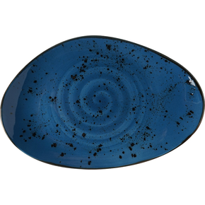 Talerz o organicznym kształcie z niebieskiej porcelany, 35x21 cm | FINE DINE, Kolory Ziemi Iris