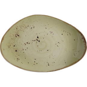 Talerz o organicznym kształcie z oliwkowej porcelany, 35x21 cm | FINE DINE, Kolory Ziemi Olive