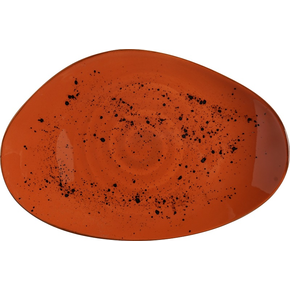 Talerz o organicznym kształcie z pomarańczowej porcelany, 35x21 cm | FINE DINE, Kolory Ziemi Dahlia
