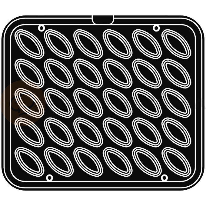 Wkład do urządzeń COOKMATIC i COOKMATIC SPECIAL z 30 wnękami o wymiarach 67x33x18 mm, owal | PAVONI, PIASTRAE