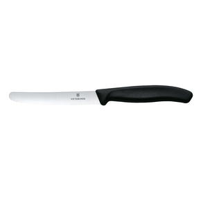 Nóż ząbkowany z zaokrąglanym czubkiem do pomidorów, czarny 11 cm | VICTORINOX, Swiss Classic