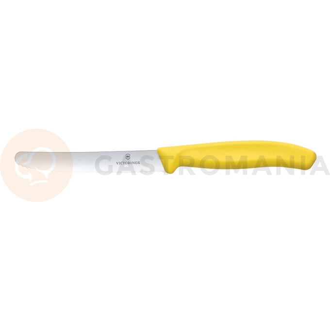 Nóż ząbkowany z zaokrąglanym czubkiem do pomidorów, żółty 11 cm | VICTORINOX, Swiss Classic