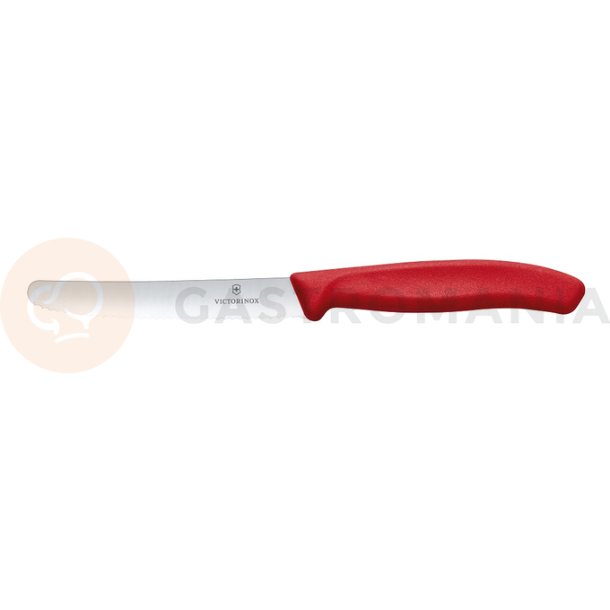 Nóż ząbkowany z zaokrąglanym czubkiem do pomidorów, czerwony 11 cm | VICTORINOX, Swiss Classic