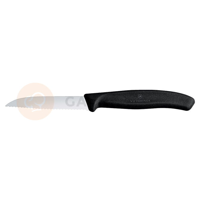 Nóż do obierania z ząbkowanym ostrzem, czarny 8 cm | VICTORINOX, Swiss Classic