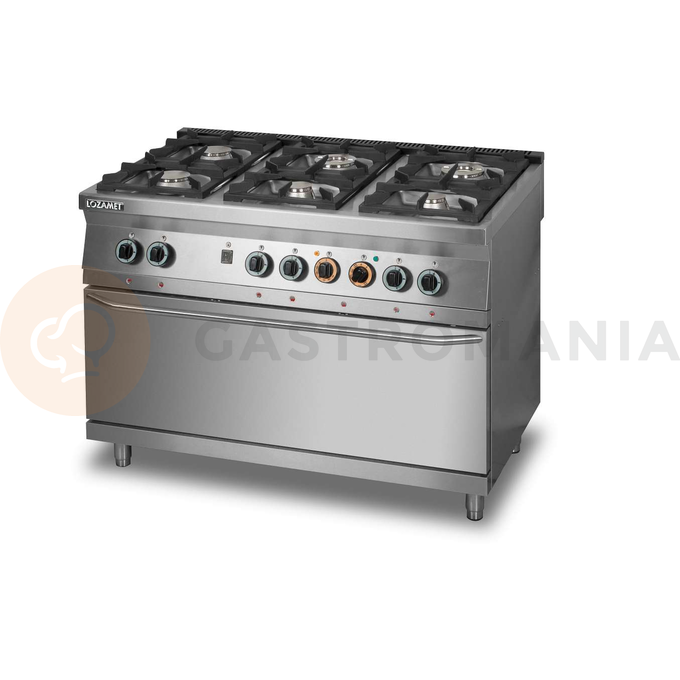 Kuchnia gazowa sześciopalnikowa z piekarnikiem elektrycznym 3xGN 1/1, 1200x700x900 mm | LOZAMET, L700.KG6-PE-max