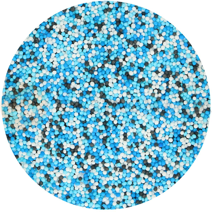 Posypka dekoracyjna Nonpareils 80 g, mix biały, czarny i niebieski | FUNCAKES, F51580