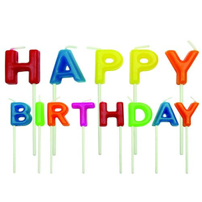 Świeczki na tort i napis Happy Birthday, 13 szt. - jaskrawe kolory | PME, CA018