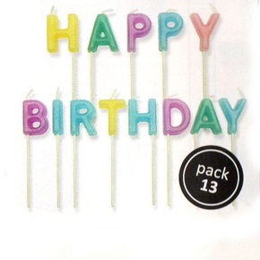 Świeczki na tort i napis Happy Birthday, 13 szt. - kolorowe  | PME, CA017