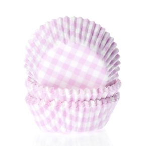 Papilotki do pieczenia babeczek śr. 5 cm, 50 szt. biało-różowa kratka | HOUSE OF MARIE, HM0190