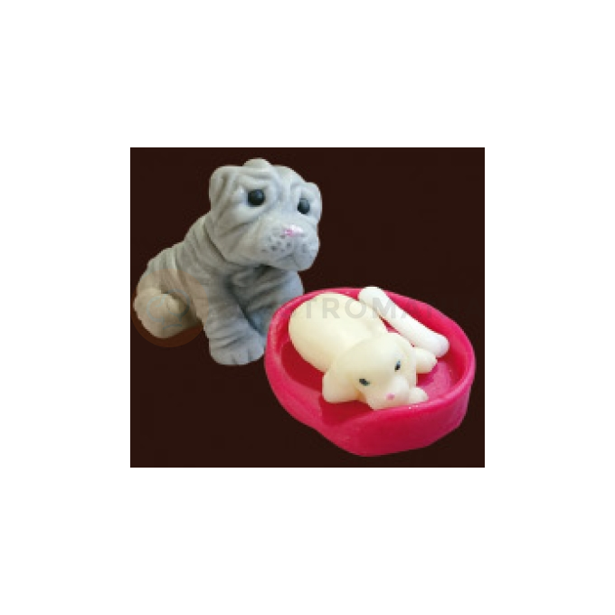 Piesek shar pei + kojec ze szczeniakiem, figurki z cukru, czerwony | MAGMART, ZPS02