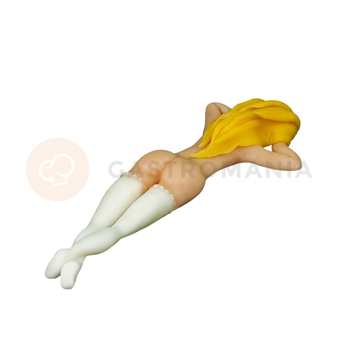 Kobieta blondynka leżąca na brzuchu w pończochach, figurka z cukru, 18 cm, biały | MAGMART, 18KTP B BL